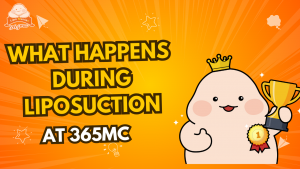 Illustration showing a happy 365mc character with a trophy and crown representing liposuction success