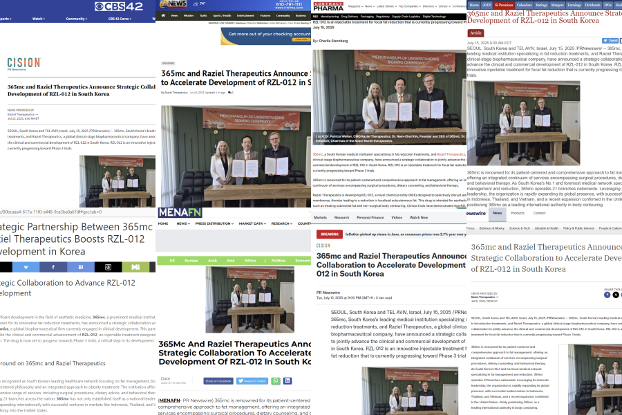 U.S. Media Attention Focuses! 365mc Leads ‘Innovative Body Contouring’ with MOU Agreement with Global Bio Company!